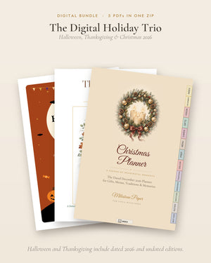 Digital Holiday Trio: Halloween, Thanksgiving & Christmas Planners (2026)