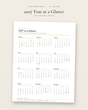 2027 Year at a Glance (Free Printable)