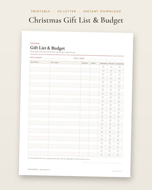 Christmas Gift List & Budget (Printable)