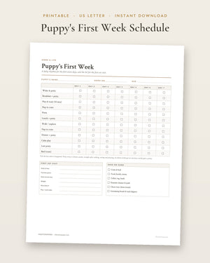 Puppy's First Week Schedule (Printable)