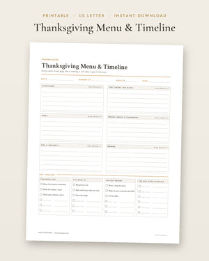 Thanksgiving Menu & Timeline (Printable)