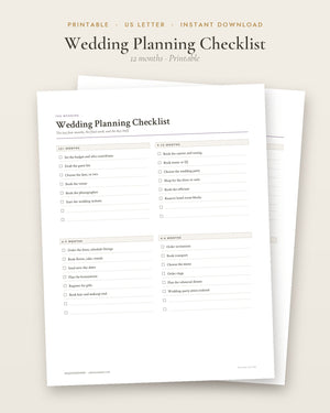 Wedding Planning Checklist, 12 Months (Printable)